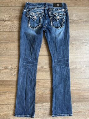 Y2K Miss Me Classic Sequin Embellished Pockets Dark Blue Low-rise Bootcut Jeans